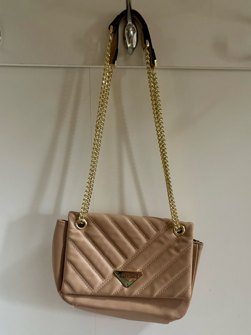 Ellen Tracy Quilted Shoulder Bag in Nude